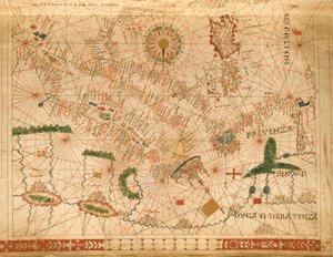 Provence og Italien, fra et nautisk atlas, 1520 (blæk på vellum) (detalje fra 330915)